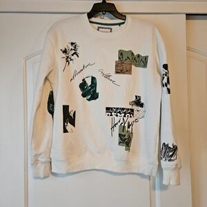 Denim & Flower Ricky Singh Pullover Sweatshirt Cream Womens Medium‎ Streetwear